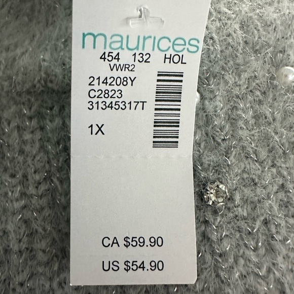 Maurice’s sweater pearl rhinestone embellished NWT gray size 1X plus relaxed fit - Picture 8 of 9